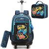 HTgroce Zaino Trolley Scuola Elementare Bambino- Set 3 in 1 con Zainetto, Borsa per la Merenda e Astuccio - Zaino con Ruote per Primaria e Viaggio