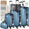 tectake® 3x Valigia, Set Valigie M, L, XL, 3 Trolley con Beauty Case, Etichette, Lucchetto TSA, Pesabagagli, Maniglia telescopica, Ruote Rimovibili, Tasca in Rete, Cinghie, 3 Cubi Portaoggetti - Blu