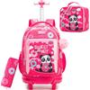 HTgroce Zaino Trolley Scuola Elementare Bambina - Set 3 in 1 con Zainetto, Borsa per la Merenda e Astuccio - Zaino con Ruote per Primaria e Viaggio