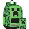 Clondo Schoolpack Zaino con Astuccio 3 Scomparti, Scuola e Tempo Libero, Bambini e Ragazzi, Multizip, Pennarelli, Pastelli, Accessori, Bambino, Bambina (Minecraft Verde)