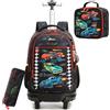 HTgroce Zaino Trolley Scuola Elementare Bambino- Set 3 in 1 con Zainetto, Borsa per la Merenda e Astuccio - Zaino con Ruote per Primaria e Viaggio