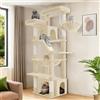Hzuaneri Albero Tiragraffi Grande per Gatti, Torre per Gatti da Interno 183 cm con 2 Piattaforme, 2 Grotte, Cesta, Amaca e 6 Pali Tiragraffi, Ideale per Maine Coon e Tutte le Razze, Beige, MS18318YL