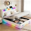XMFFPM Struttura letto 160x200 cm con stazione di ricarica, pelle, bianco | Illuminazione LED, porte di ricarica USB e Type-C, letto imbottito, silenzioso, senza materasso, doghe in legno