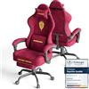 Huracan Sedia da Gaming Massaggiante con Poggiapiedi Telescopico, Ergonomico Sedie gamer, Poltrona da gaming Tessuto in Velluto Traspirante gamer chair per Lunghe Sessioni di Gaming e Lavoro, Rosso