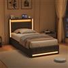 BSCFHCZ Letto Singolo Contenitore 90x200 cm, Struttura Letto Imbottito in Lino con Luci LED e Prese USB/Type-C, Giroletto Idraulico Salvaspazio con Testiera a Alette, Grigio (Materasso Non Incluso)