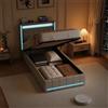 BSCFHCZ Letto Singolo Contenitore 90x200 cm con Sollevamento a Gas, Struttura Letto Imbottito in Lino con Luci LED e Prese USB/Type-C, Giroletto Idraulico Salvaspazio, Beige (Materasso Non Incluso)