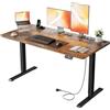 HLFURNIEU Scrivania Regolabile in Altezza, 140 x 60 cm, Scrivania Motorizzata, con Prese, Porte USB, 2 Controlli Memoria, Standing Desk Marrone Vintage