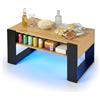 Amveya Tavolino Salotto Moderno con LED e Vano Portaoggetti 92x47x45cm, Tavolino da Salotto in Legno Effetto Rovere e Nero, Coffee Table con Ripiano