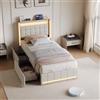 BSCFHCZ Letto Singolo 90x200 cm con 2 Cassetti Contenitore, Letto Imbottito in Tessuto Lino Beige con Luci LED RGB, Testiera Portaoggetti con Prese USB/Type-C, Struttura Letto Moderno per Ragazzi e Adulti