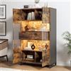 Wiuzo Vetrina con illuminazione a LED, 80 x 40 x 138 cm, vetrina con 2 cassetti, con pannello in acrilico, lavagna alta, armadietto per vino, nero + venature del legno