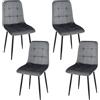 WAFTING Set di 4 sedie da pranzo imbottite con schienale alto e velluto olandese, con base in metallo, per sala da pranzo, soggiorno e sala ricevimenti, grigio scuro