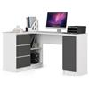 AKORD Scrivania ad Angolo B-20 | 3 cassetti, 2 Ripiani e un Ripiano con Anta | Scrivania | Scrivania ad angolo | Scrivania ad angolo per l'ufficio in casa | 155x77x85 | 60 kg Bianco/Grigio grafite