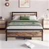 JELUTE Struttura letto con piattaforma in metallo per letto matrimoniale, con testiera e pediera in legno, supporto in acciaio resistente, senza bisogno di molle, facile da montare, colore nero