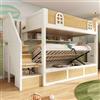 Zravenna Letto a castello 90 x 200 cm, protezione dalle cadute, culla con cassetta, armadietto per scale, spazio di archiviazione, letto familiare per 2 bambini, letto in legno (H, 90 x 200 cm e 90 x