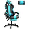 Ferghana Sedia da Gaming Ergonomica con Poggiapiedi Sedia Gaming Massaggio Lombare Poltrona Gaming Sedie con Poggiatesta Gamer Racing Sedia da Gioco，Miami Blu