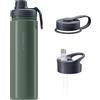 Wessper Borraccia termica in acciaio inossidabile, 700 ml, adatta a bevande calde e fredde, con tre tappi intercambiabili - Olive