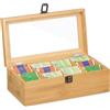 Relaxdays Scatola Porta tè e Tisane, 10 Scomparti Infusi, Cofanetto con Coperchio, HLP: 10x29,5x17 cm, bambù Naturale, Plastica, Acciaio Inox