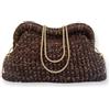 DUST/ROSE Clutch all'Uncinetto Marrone con Lurex Oro, Borsa Fatta a Mano in Fettuccia, con Tracolla Rimovibile, 25x20x7 cm
