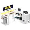 ODK Scrivania ad Angolo Reversibile con 2 Prese e 2 Porte USB, L con LED per Ufficio a Casa 135×110 cm (Bianco Puro)