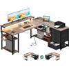 ODK Scrivania angolo reversibile 2 prese 2 porte USB L LED ufficio casa 155x110cm (Quercia Grigia)