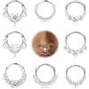 Milacolato 8PCS 16G Setto Clicker Piercing Naso Anelli Acciaio Inossidabile CZ Opale Cartilagine Helix Tragus Hoop Daith Anelli al Naso Septum Clicker Anelli Piccolo Piercing Gioielli 10MM argento