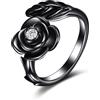 Generisch Anello a forma di fiore di rosa, per donna, in argento Sterling 925, con pistola placcata in nero, per mamma e moglie, Normal, Argento sterling, Nessuna pietra preziosa