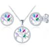 MICGIGI Collana da donna in argento sterling 925 con ciondolo a forma di albero, set di orecchini colorati con zirconi cubici