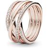 Pandora Timeless - Anello linee intrecciate lucide e scintillanti, placcato in oro rosa 14k, con pietre di zirconia cubica incolori