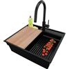 PRIMAGRAN Lavandino da Cucina Tutto Nero 58x53cm, Lavello in Granito a 1 vasca + Rubinetto 40x20cm + Set di accessori, Lavabo da Cucina Incasso al Mobile 60cm - Oslo Pocket S235