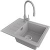 PRIMAGRAN Lavandino da Cucina Grigio 55x44cm, Lavello in Granito a 1 vasca + Rubinetto 38x14cm + Set di accessori, Lavabo da Cucina Incasso al Mobile 45cm - Copenhagen Easy S031
