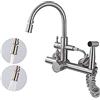 SJQKA rubinetto cucina a muro Miscelatore da cucina a parete rubinetto per acqua calda e lavatrice a 360 ° con lavello multifunzione acciaio inossidabile 304 spazzolato-B