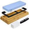 sudatong Set per Affilare Coltelli 5 in 1, Pietra Affilatrice a Doppia Grana 1000/6000 con Base in Bambù Antiscivolo, Guida Angolare e Base in Silicone - Affilatore Professionale per Casa e Cucina