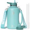Coolflask Borraccia termica da 1,9 l, con manico e cannuccia, in acciaio inox, a tenuta stagna, con cinghia, a doppia parete in metallo, mantiene il freddo per 48 ore e caldo per 24 ore, senza BPA