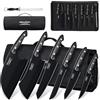 Dream Reach Set di Coltelli da Cucina 6 Pezzi, Manico in Legno, Nero | Con Borsa, Con Affilatore, Manico Ergonomico, Per Uso Domestico o all'Aperto