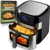 Nutrilovers NUTRI-FRYER - Friggitrice ad aria calda in acciaio inox XXL, 8 l, 2000 W, Airfryer in acciaio inox con display touch LED, tecnologia Double Heating Finestra, patatine fritte a basso