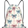 Generic Borsa con Coulissesacca con Cordoncino per Vacanze Uomo Shopping 36X42Cm Moda Regolabile Borsa con Cordoncino Blue Pink Bow Pattern