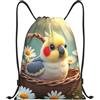 Generic Borsa Sportivazaino Sportivo per Campeggio Vita Quotidiana Vacanze 36X42Cm Regolabile Pieghevole Borsa con Cordoncino Cockatiel in Basket Pattern