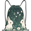 Generic Borsa Sportivasacca da Palestra per Spiaggia Vacanze Shopping 36X42Cm Moda Pieghevole Tasche con Coulisse Cartoon Grass Bunny