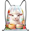 Generic Tasche con Coulissezaino con Cordone per Yoga All'Aperto Vita Quotidiana 36X42Cm Unisex Pieghevole Borsa con Cordoncino Easter Bunny Eggs And Flowers Pattern