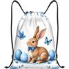 Generic Borsa con Cordoncinosacca da Palestra per Vacanze Escursionismo Uomo 36X42Cm Regolabile Moda Borsa con Coulisse Blue Bunny Eggs Pattern