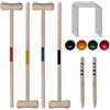 Kaloriko Set di croccette in legno di pino massello per 4 giocatori, con 4 racchette, 4 palline, 10 porte in acciaio, per gioco da giardino, gioco all'aperto, gioco di famiglia e tempo libero in parco