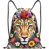 Generic Borsa con Coulissezaino Sportivo per Vacanze Vita Quotidiana Campeggio 36X42Cm Pieghevole Regolabile Borsa con Cordoncino Leopard Flower Crown Pattern
