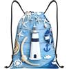 Generic Borsa Sportivasacca con Cordoncino per Vita Quotidiana Escursionismo Vacanze 36X42Cm Moda Pieghevole Borsa con Coulisse Nautical Coastal Decor Pattern