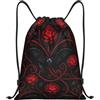 Generic Borsa Sportivazaino Sportivo per All'Aperto Spiaggia Vita Quotidiana 36X42Cm Regolabile Unisex Tasche con Coulisse Gothic Skull And Flower Pattern Pattern