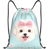 Generic Borsa Sportivasacca da Palestra per Nuoto Donna Campeggio 36X42Cm Pieghevole Unisex Borsa con Coulisse Dog Pink Bow Pattern
