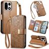 Jiajihua Cover Compatibile con OnePlus 15 【Portafoglio con cerniera】【Portacarte doppio】【Flip Stand】【Fibbia magnetica】 Custodia per telefono Lanyard Brown