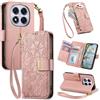 Jiajihua Cover Compatibile con Honor Magic7 Pro 【Portafoglio con cerniera】【Portacarte doppio】【Flip Stand】【Fibbia magnetica】 Custodia per telefono Lanyard Pink