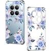 Nuxiady Cover per Xiaomi Redmi Note 15 Pro Plus 5G / 15 Pro+ 5G Sottile silicone TPU Trasparente Antiurto Case Fiore Disegni Antigraffio Bumper Custodia per Redmi Note 15 Pro Plus 5G, Rosa Blu