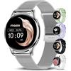 Maoo Ventura AMOLED Smartwatch Donna, Always On Display, Cinturino in Acciaio Inox e Silicone, Funzione chiamata, Contapassi, Cardiofrequenzimetro, Monitoraggio del sonno, 100+ Modalità Sport, 300+