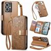 Jiajihua Cover Compatibile con OnePlus 15T 【Portafoglio con cerniera】【Portacarte doppio】【Flip Stand】【Fibbia magnetica】 Custodia per telefono Lanyard Brown